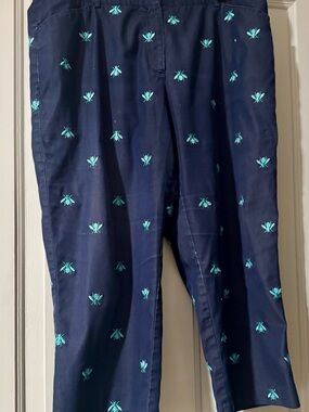 Vintage Lilly Pulitzer Bee Capri Pants Navy Blue Size 16 Preppy Resort Wear